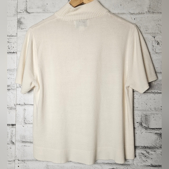 Wardrobe Essentials Petite Cream Mock Turtleneck Short Sleeve Sweater L - Picture 3 of 7